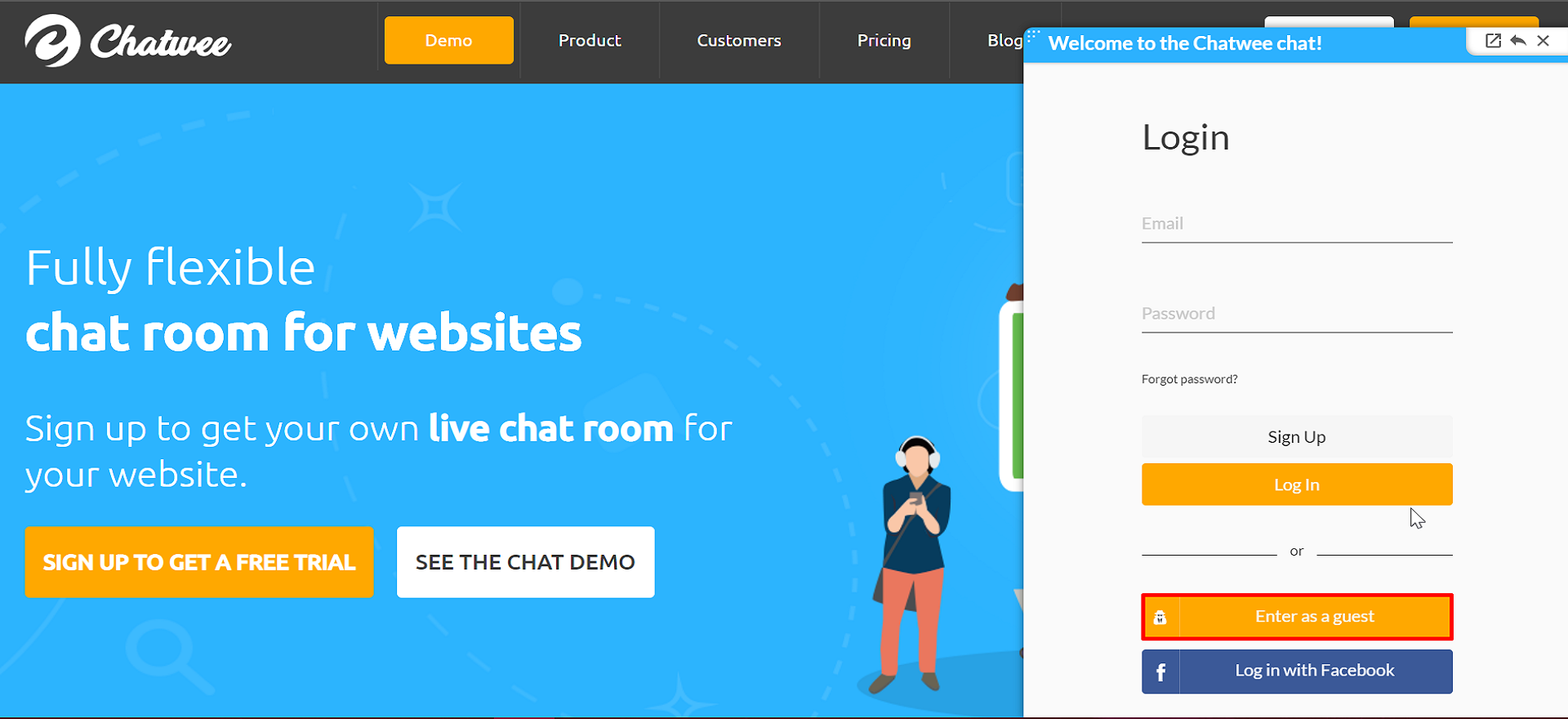 Chatwee live chat login options